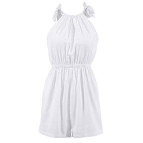 Macacão Halter Branco Sem Mangas – Estilo Europeu e Americano