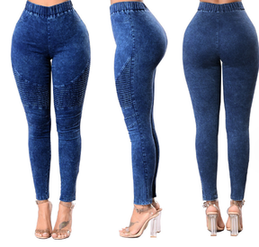 Calça jeans feminina cintura alta com vinco fino