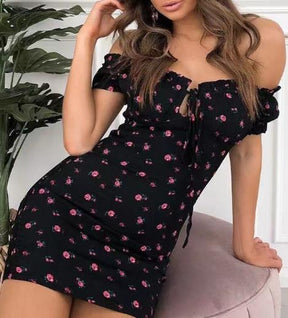 Vestido bodycon com estampa floral sem ombros