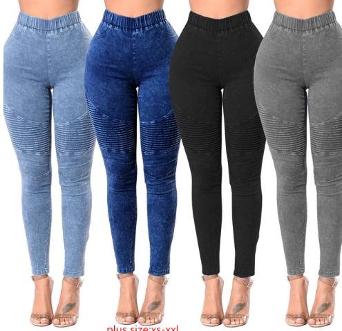 Calça jeans feminina cintura alta com vinco fino