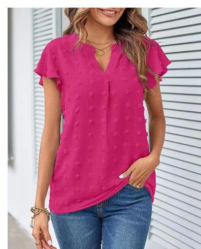 Blusa feminina verão com decote em V babado manga curta Dot Flowy Shirt Top - RC Urban WearBlusa feminina verão com decote em V babado manga curta Dot Flowy Shirt TopBlusa feminina verão com decote em V babado manga curta Dot Flowy Shirt Top