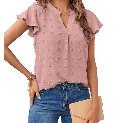 Blusa feminina verão com decote em V babado manga curta Dot Flowy Shirt Top - RC Urban WearBlusa feminina verão com decote em V babado manga curta Dot Flowy Shirt TopBlusa feminina verão com decote em V babado manga curta Dot Flowy Shirt Top