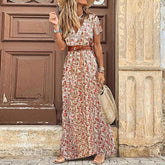 Vestido Longo Feminino com Cintura Ajustada e Estampa Boho